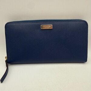 Kate Spade New York Neda Newbury Lane Zip Around Saffiano Navy Leather Wallet